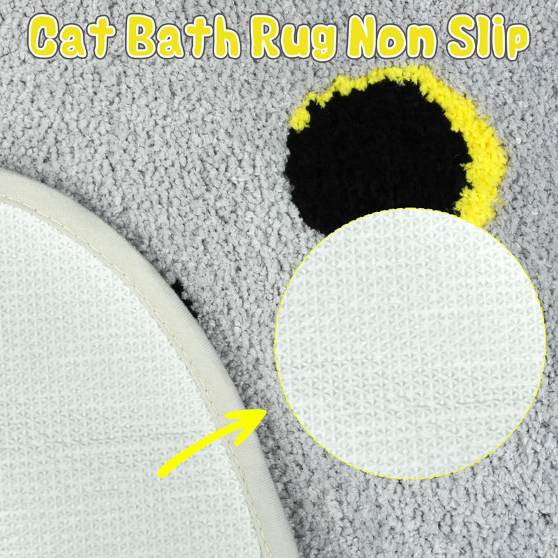 Grey Cat Bath Mat - 20x22" | Soft, Absorbent & Non-Slip | Cute Decor for Bathroom/Living Room/Bedroom/Kitchen
