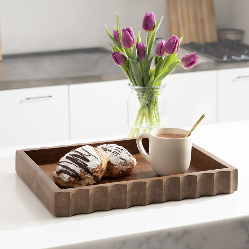 Cardella Fluted Rectangle Serving Tray, Walnut