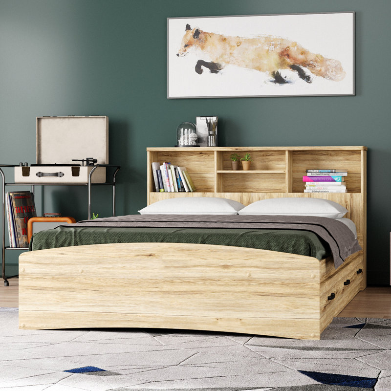 Jovany Captain Bed with 3 Reversible Drawers on Left or Right side (New and Improved Design), Full, Natural