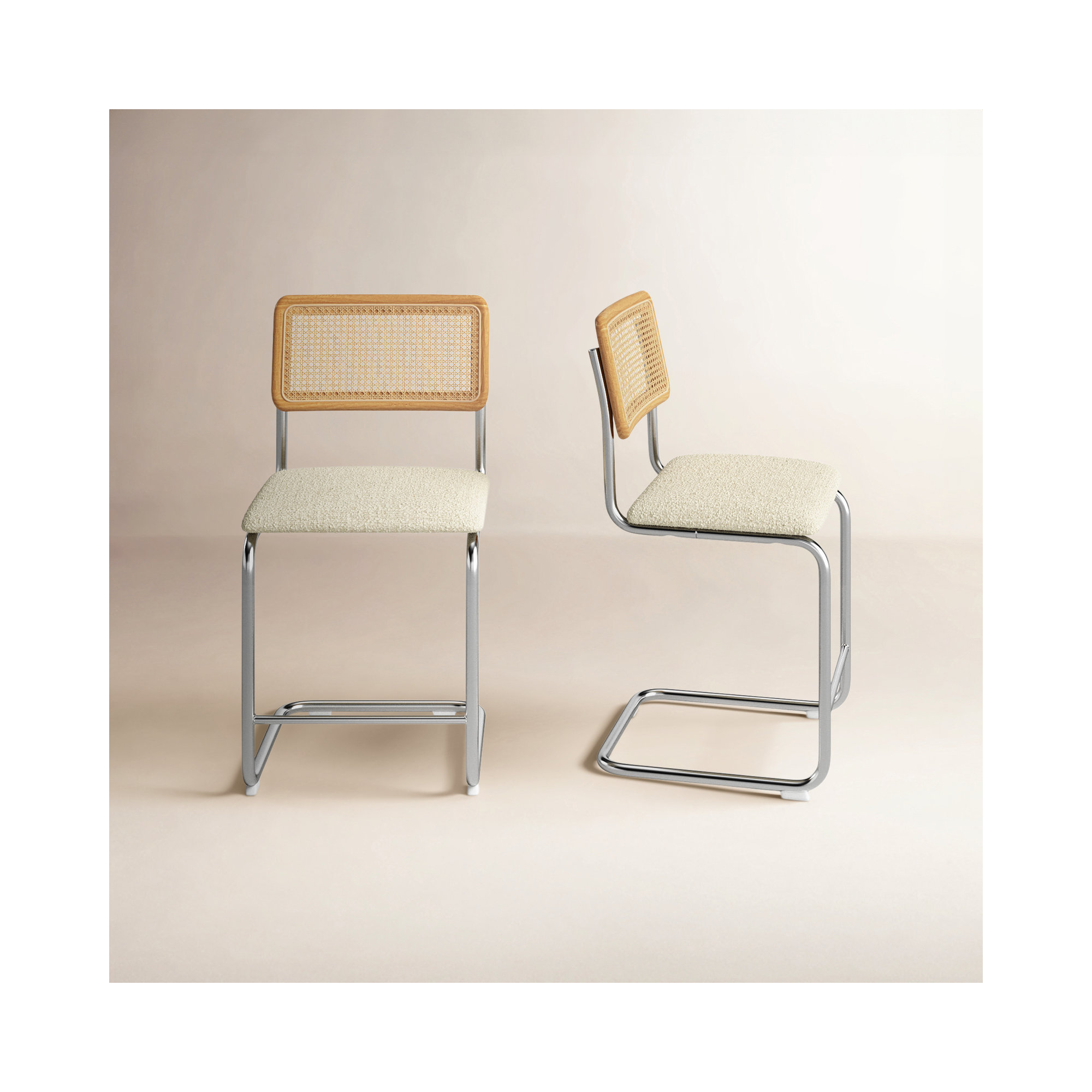 Walsh Boucle Bar & Counter Stool, Counter Stool (24” Seat Height), White Boucle/ Chrome Frame