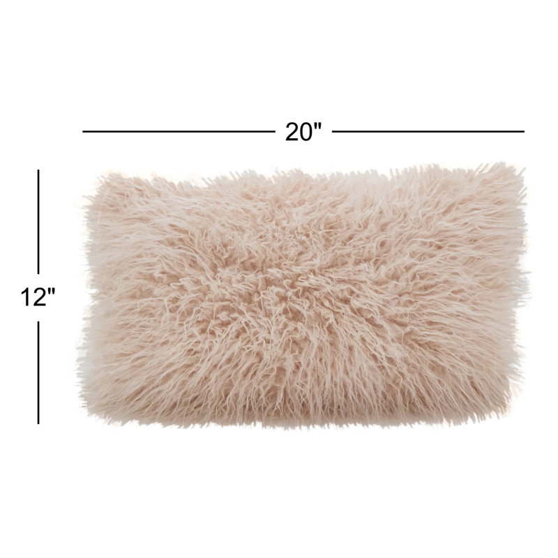 Faux Fur Throw Pillow, Rose, 12"H x 20"W