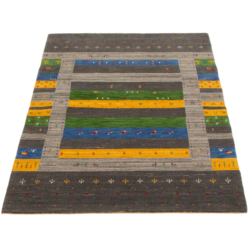 Tapis gris foncé en laine noué à la main de conception unique 4 pi x 6 pi 0 po New Age