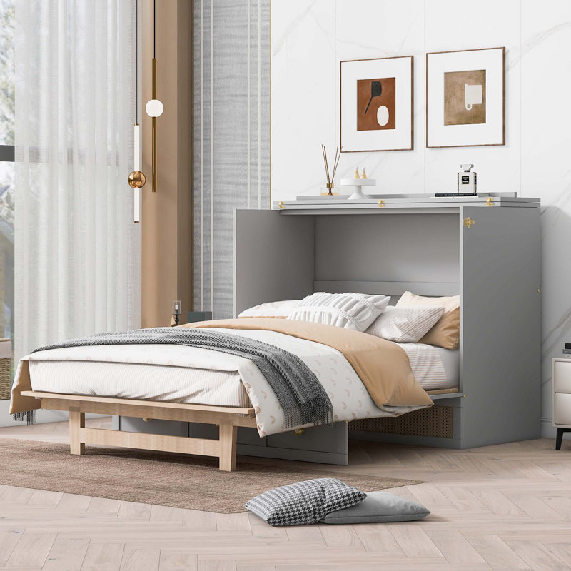 Lit escamotable avec grands tiroirs Murphy, Grey, Double