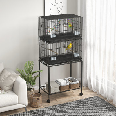 Cage à oiseaux double empilable avec support PawHut