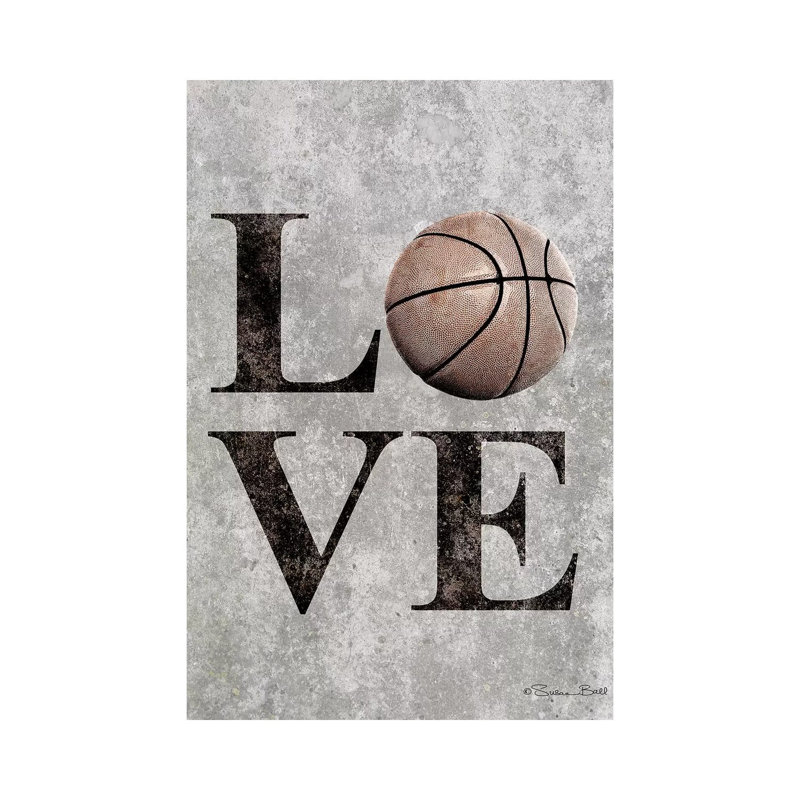 «LOVE Basketball» par Susan Ball - Art textuel sur toile tendue, H 18 po x l 12 po x 1,5 po
