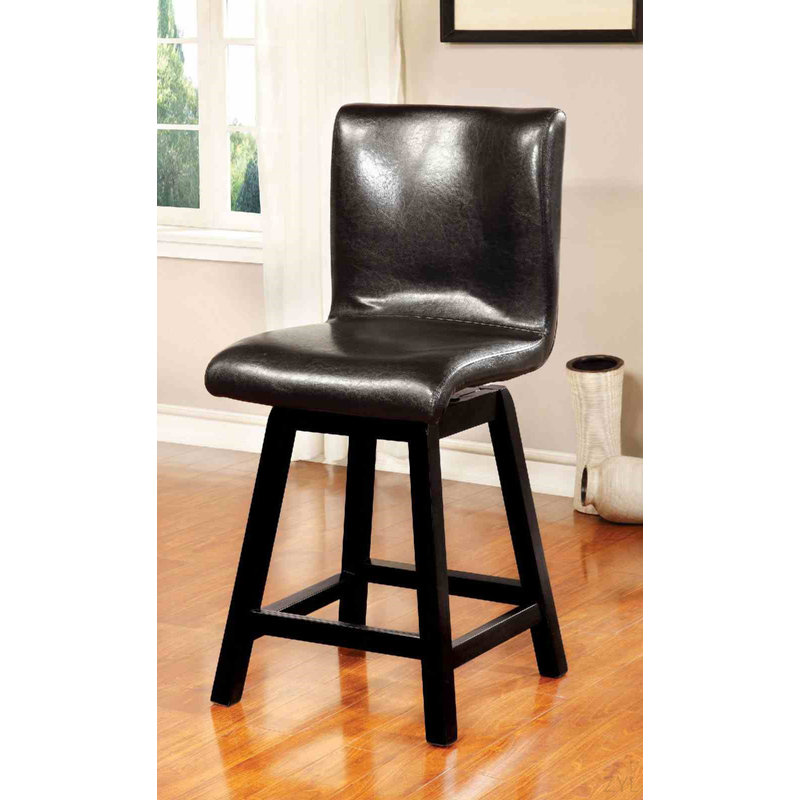 Chaise de salle à manger à hauteur de comptoir 2 pièces de style contemporain avec siège rembourré en similicuir rembourré et finition noire