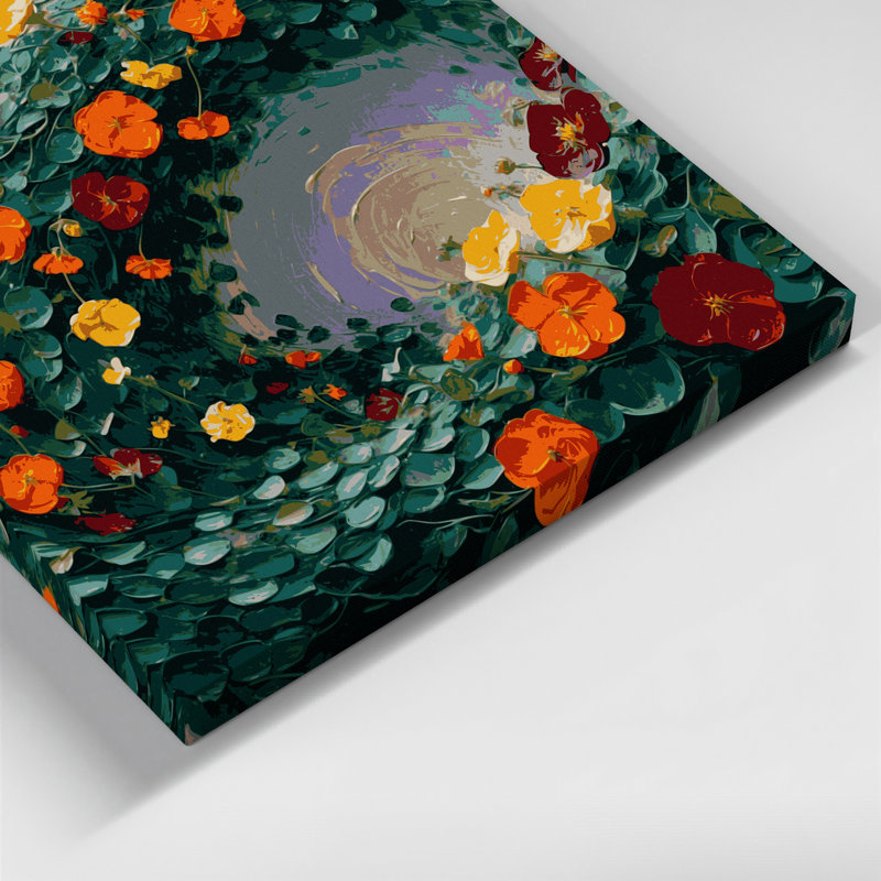 «Botanical Nasturtiums», art mural sur toile bleue, H 20 po x l 24 po