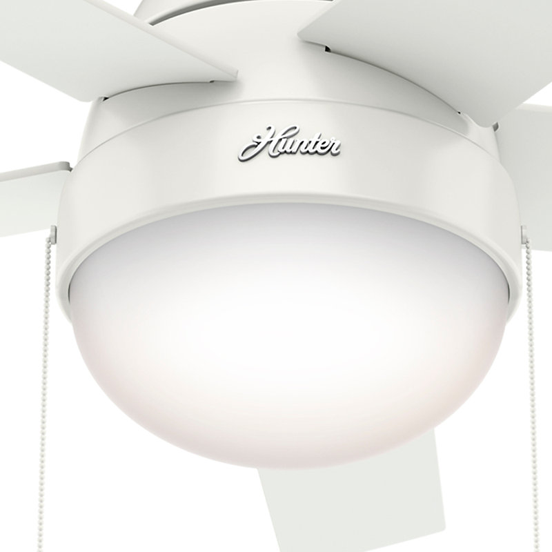 46" Anslee Standard Ceiling Fan with Pull Chain and Light Kit Included, Fresh White/Natural Wood