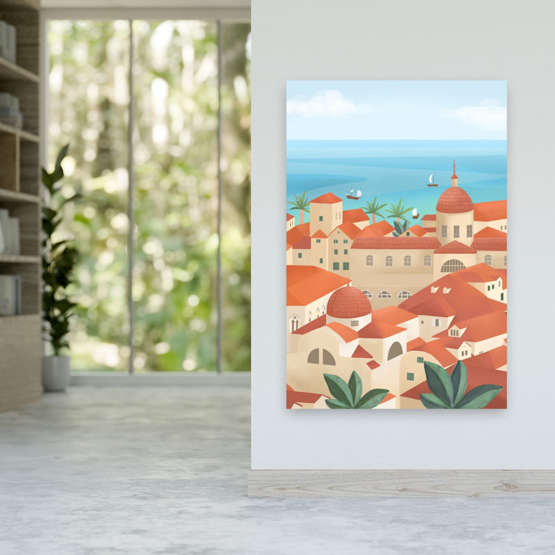 Affiche murale colorée et abstraite représentant la vieille ville de Dubrovnik, H 60 po x l 40 po