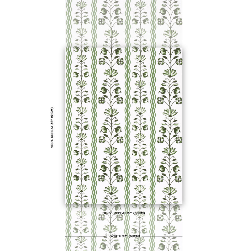 Schumacher x Marie-Anne Oudejans Delft Waves Wallpaper, Green
