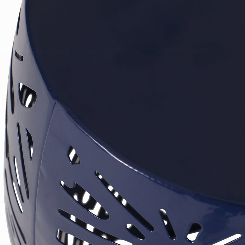 Asbel Modern Outdoor Metal Cylindrical Accent End Table with Iron Cut Design for Patio, Balcony & Garden, 1, Navy Blue 1