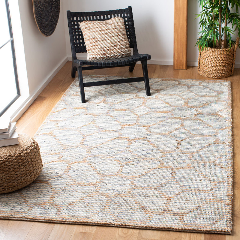 Tapis géométrique en laine et en jute tissé à la main Adriel, Rectangle 4 pi x 6 pi