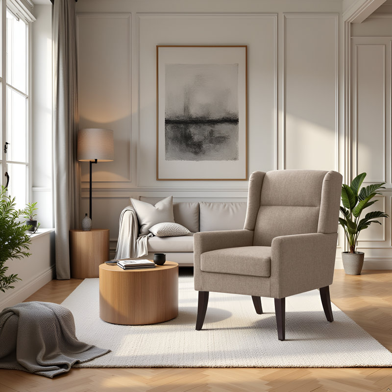  High-Back Upholstered Polyester Accent Armchair for Living Room Bedroom, Brown