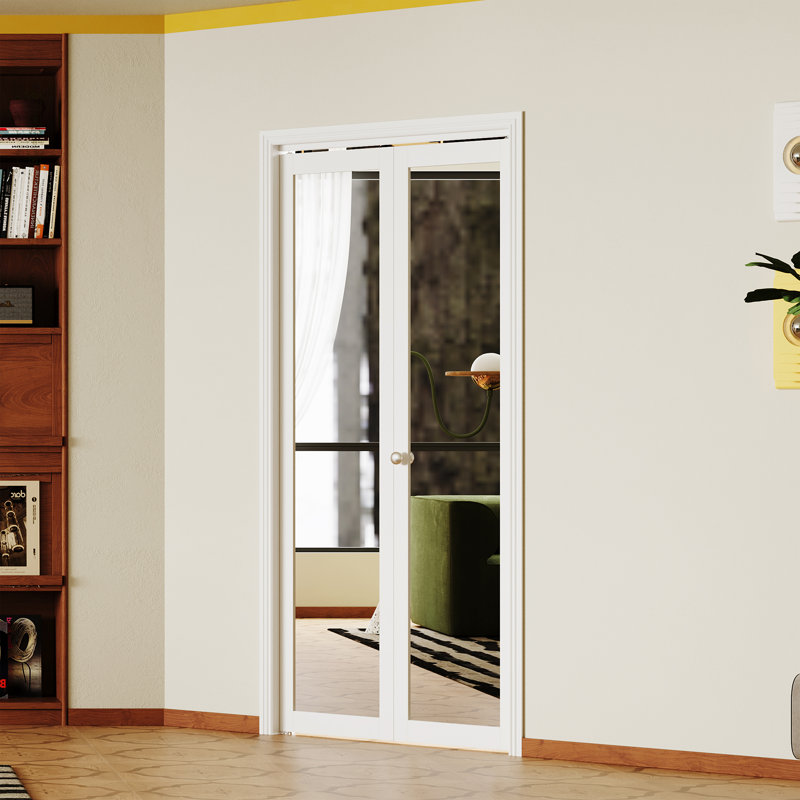 White Mirror Surface Solid + Manufactured Wood Unfinished Bi-Fold Door with Hardware Kit, 36" x 80"