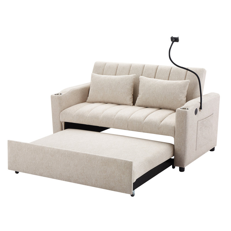Canapé-lit convertible 55,9 po avec trois ports USB, Beige