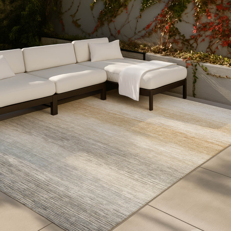 Machine Washable Indoor/Outdoor Chantille ACN2891 Striped Rug, Taupe, 5' x 7'6"