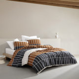 Marimekko Tiiliskivi Raita Organic Cotton Charcoal Duvet Cover Set, King