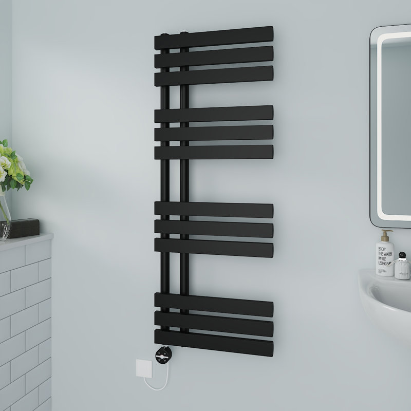 Caihla Designer Towel Rail Heated Towel Rails, Black, 120cm H x 45cm W x 7.35cm D