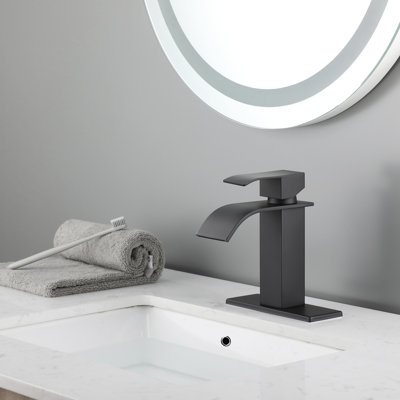 Waterfall Spout Bathroom Sink Single Handle Faucet With Pop-Up Drain (With Overflow)