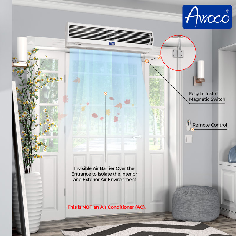 Awoco 40" White Slimline Portable Air Curtain Fan with Remote Control