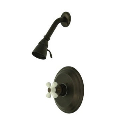 Robinet de douche à pression équilibrée avec poignées transversales en porcelaine Vintage, Bronze huilé
