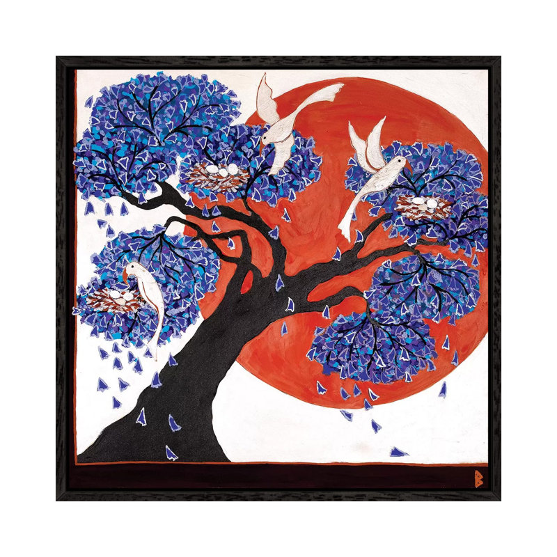 Bird's Nests in a Jacaranda Tree 1 Piece Wall Art on Canvas, 66.04 cm H x 66.04 cm W, Black Framed