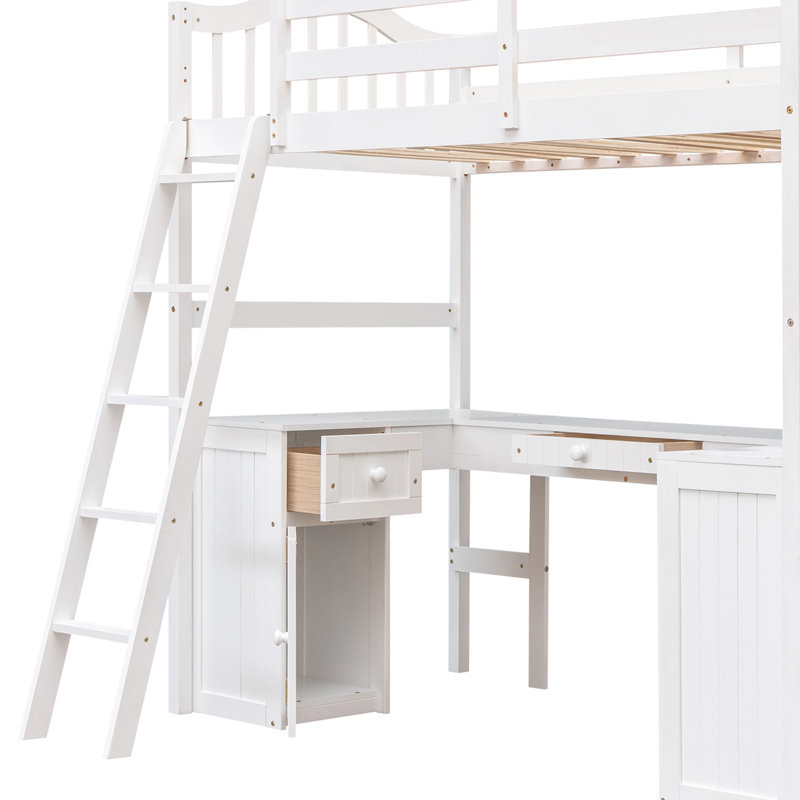Giavonnie Kids Twin Loft Bed with Drawers, White
