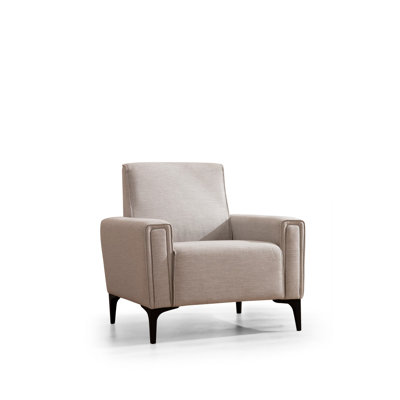 Stylish 1-Seat Sofa, Ecru Color, 35.4 x 33.5 x 30.3 inches | Durable Beech Wood & Chipboard Frame | Soft 100% Polyester Fabric, Dry-Cleanable | 28 DNS Foam & 24 DNS Feather Cushioning | Perfect for Modern Living Rooms