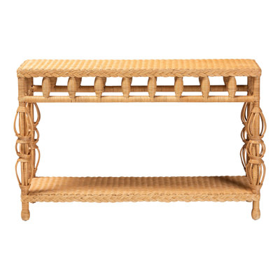 Bali & Pari Dolby Natural Rattan Console Table - Handwoven Wicker Accent Table With Openwork Design And Lower Shelf, Coastal Boho Style For Entryway O by Dakota Fields