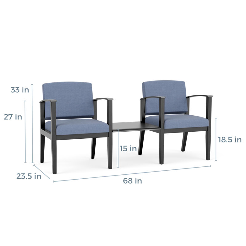 Structure en bois tandem 2 places avec table centrale Amherst, Noir, Chambray bleu marine clair