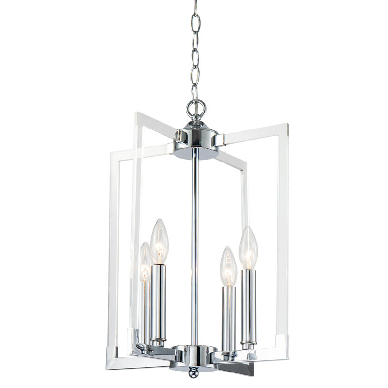 Lustre géométrique unique à 4 lumières Nonie, Chrome