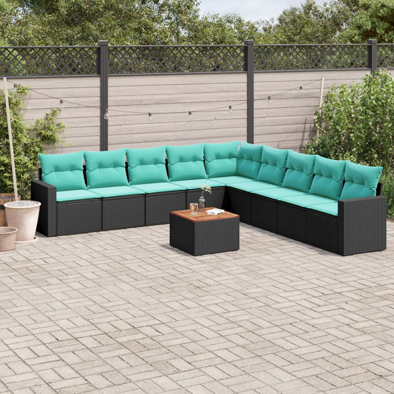  Ensemble de canapé de patio 10 pièces avec coussins en rotin de polyester noir