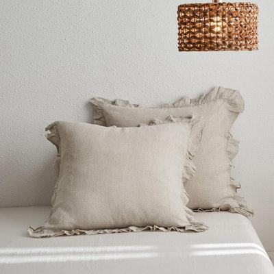 Housses de taies décoratives 100% lin à volants, 2 pièces Housses de coussin 26 x 26 pouces