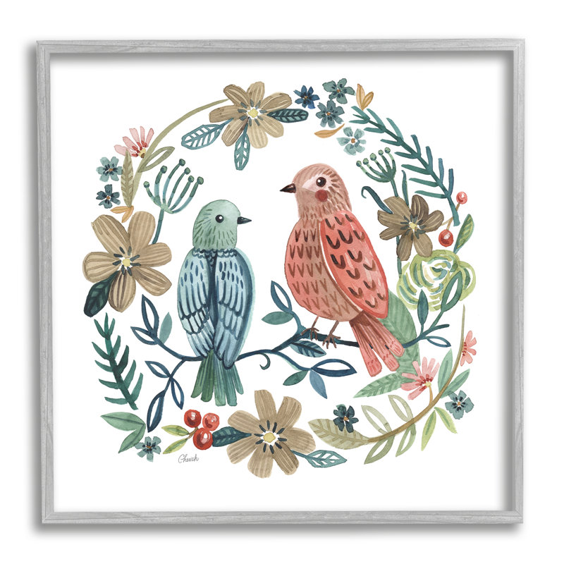Couronne d'oiseaux naturels perchés par Cherish Flieder - cadre flottant, impression sur bois, L 17 po x H 17 po x P 1,5 po