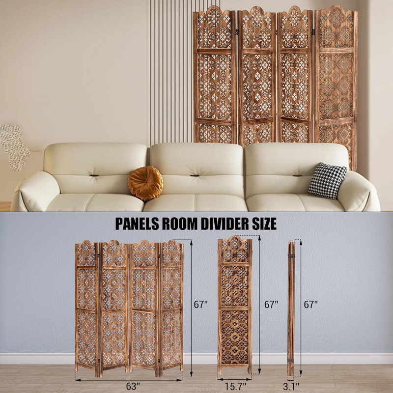 Paravent en bois sculpté, paravents pliables pour la séparation de pièces Bureau à domicile Jardin Terrasse, 4