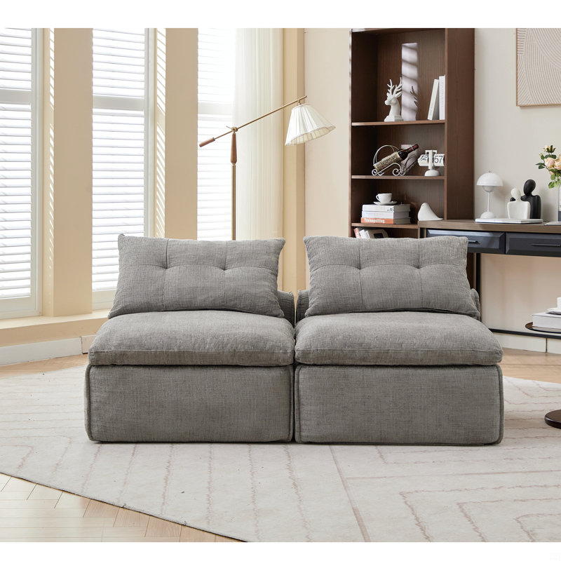 Modular Sofa,No Armrests,At Will Diy, Chenille Fabric,Neck Pillow-Back Lounge Sofa Chair, Gray Corduroy