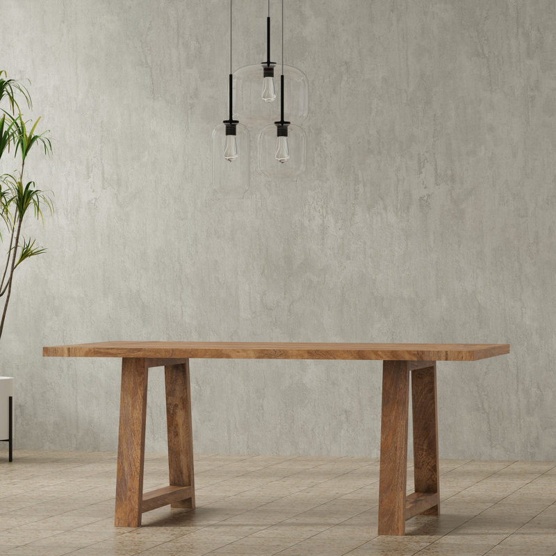 Whitley 72"W Solid Mango Wood Modern Farmhouse Dining Table With Trestle Base, Burnt Wax