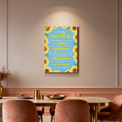 Sunflower Mother Love Quote Canvas Wrapped Wall Art Oil Painting Print Set Of 1
