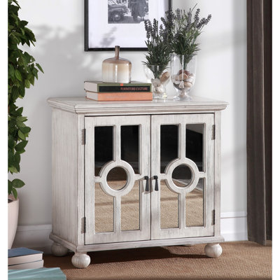 Commode d'appoint en bois blanc antique avec portes miroir et mobilier de maison moderne à finition moderne