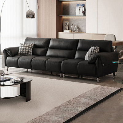 Black Genuine Leather Modular Sofa cushion Fourseat