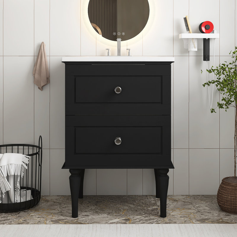Ensemble de meuble-lavabo de salle de bain avec lavabo en céramique, armoire de rangement moderne avec 2 tiroirs