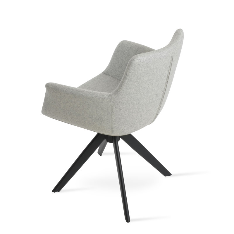 Chaise avec accoudoirs pivotante Bottega, Noir, Laine argentée