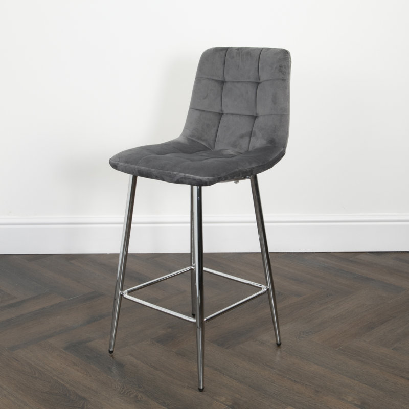 Olsburg Upholstered Counter Stool with Metal Frame, Chrome, Grey