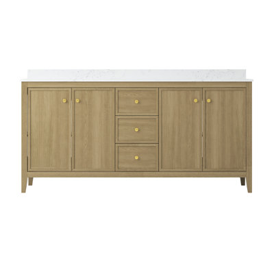 72" Bathroom Vanity Cabinet With Double Basins, - Faced Plywood And Construction, Modern Style Vintage Handles, 18mm Engineered Marble, 20 Inch Ceramic Sink, Easy Assembly Quiet Closing Wall Mounted