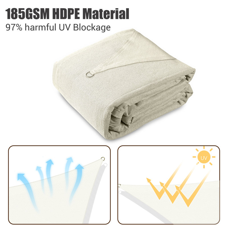 Off-White HDPE Square Sun Shade Sail for Patio, 16x16ft