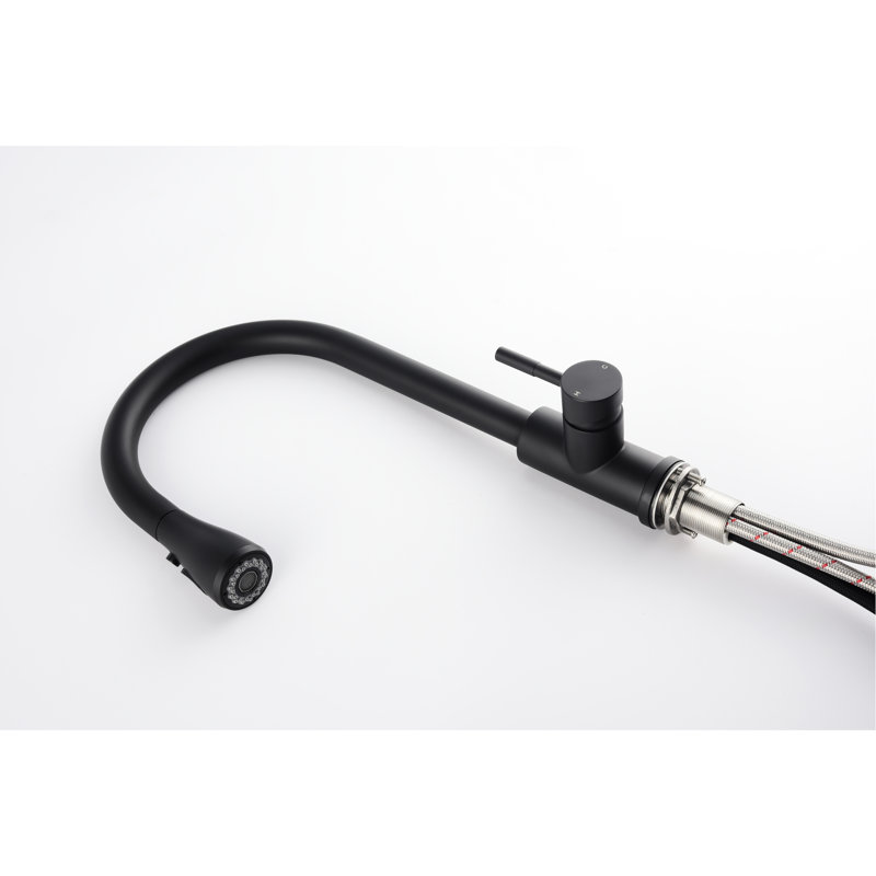 Elegant Matte Black Stainless Steel Kitchen Faucet With Pull-Out Spray, Adds A Luxurious Touch To Your Decor Pull Out , Steel, Of Class