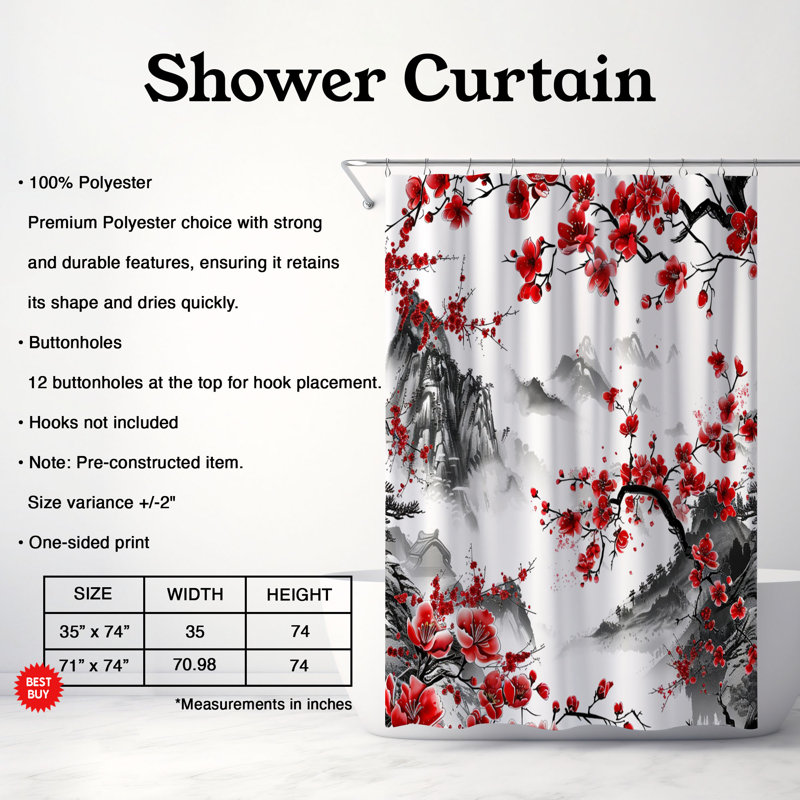 Rideau de douche standard 1 pièce Cherry Bloom, H 74 po x l 71 po