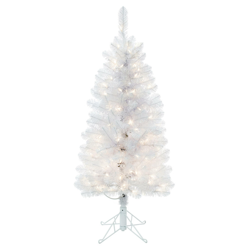 Sparkle White Spruce Pencil Artificial Christmas Tree, Warm White LED, 4.5'