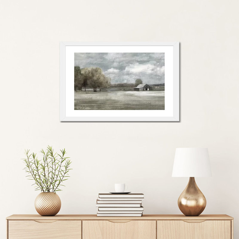 " Country Quiet " by Nan, White Framed, 16" H x 24" W x 1" D