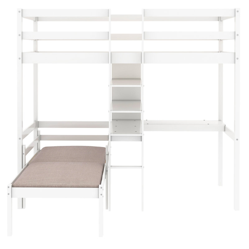 Lit mezzanine convertible avec bureau en L